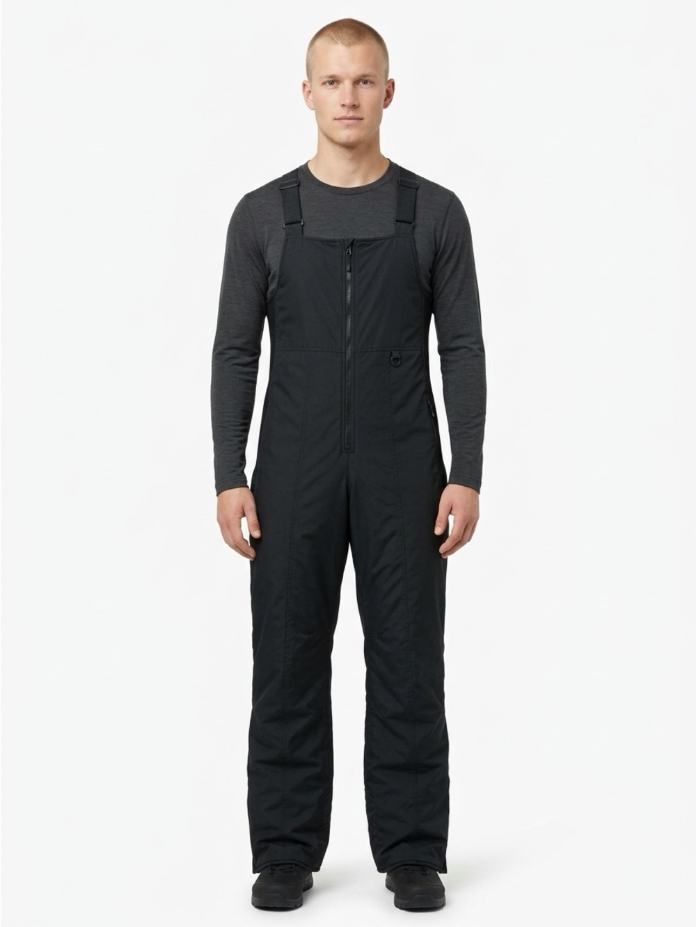 Ossi Skiwear Insulated Ski Bib Overalls Zip Front Nylon Black Mens Large
